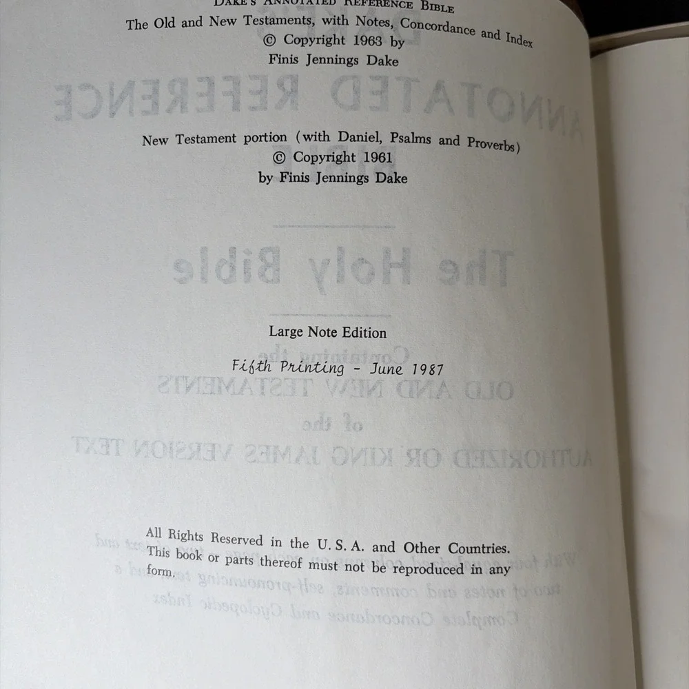 Dake's Annotated Reference Bible KJV Large Note Genuine Leather 5th Print 1987